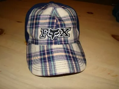 FOX Racing Plaid & Blue Hat Cap W/ Adjustable Strap - EUC - Dirt Bike Motocross • $11.99