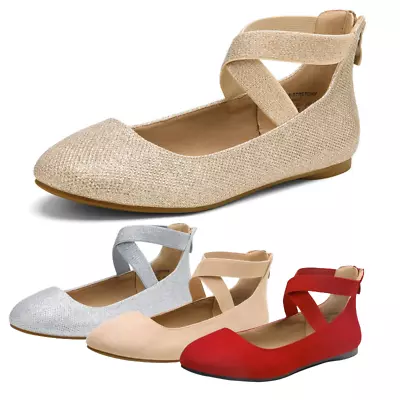 Women Flat Shoes Elastic Ankle Strap Round Toe Slip On Work Flat Shoes • $19.99