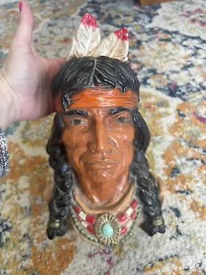 Vintage 1966 Universal Statuary Co 10.5  NATIVE AMERICAN Chief INDIAN BUST #320 • $35