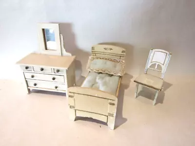 Antique 3-pc Dollhouse Bedroom Furniture 3/4-1  Scale Gottschalk • $65