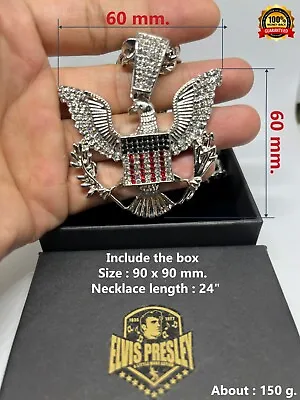 Elvis Presley Eagle Badge Big Silver Plated Pendant Necklace 28 Inch Hip Hop Men • $43.69