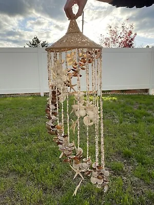 Vintage Hanging Sea Shell Wicker Mobile Wind Chimes Boho Florida Décor 38” Tall • $69.99