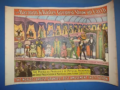 $12 • Buy RARE Vintage Barnum & Bailey Circus Poster 19X13 PRODIGIES OF HUMAN CURIOSITIES 