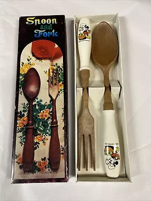 Vintage Walt Disney Productions Mickey Mouse 11” Salad Serving Fork & Spoon NIB! • $39