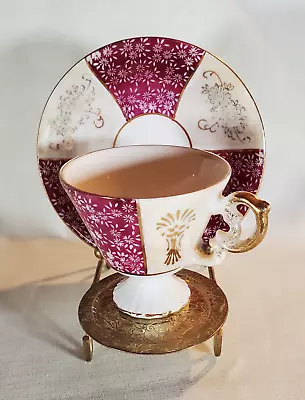 Vintage Iridescent Off-White And Maroon China Tea Cup And Saucer • $14.50