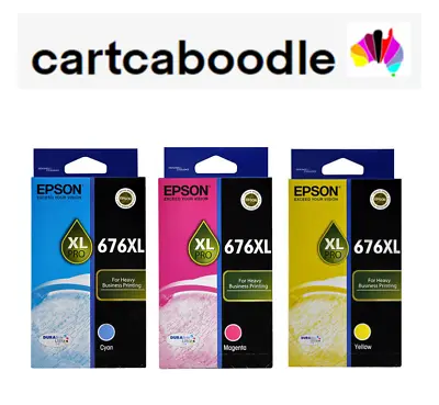 3 Genuine Epson 676XL Inks - Cyan Magenta Yellow - WorkForce Pro WP-4530 WP-4540 • $95