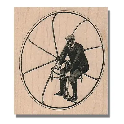 Man Riding Wheel RUBBER STAMP Bicycle Bike Retro Steampunk Victorian Man • $13.45