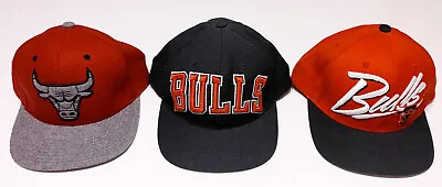 Lot Of 3 CHICAGO BULLS Hats Mitchell & Ness Adidas Snapback Leather Loop Red • $25