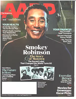 AARP Magazine December 2018 January 2019 Smokey Robinson Motown Legends Movies • $9.99