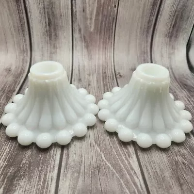 Vintage White Milk Glass Hobnail Old Bead Candlesticks Pair • $18