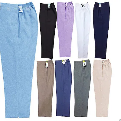 Womens Ladies Cropped Half Elasticated Waist Black Blue Work Trousers Pants Sale • £8.99