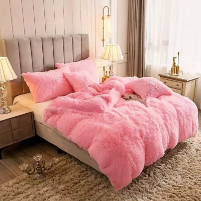 Uhamho Queen Pink Fluffy Bedding Duvet Comforter Quilt Cover & Two Pillow Shams • $69.99