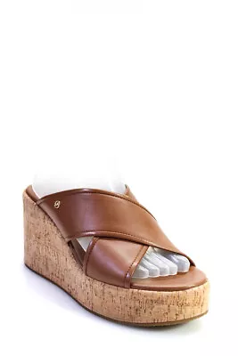 Michael Kors Womens Cary Faux Leather Wedge Sandals Luggage Brown Size 9.5 • $61