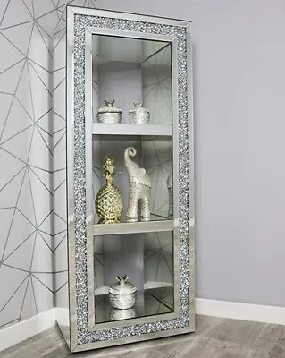 Mirrored Crushed Crystal Diamond Display Cabinet Sideboard Bookcase Venetian • £599.99