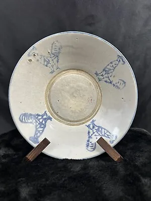 Chinese Ming Dynasty Antique Blue & White Porcelain Dish Rooster Design 10” Diam • $129.90