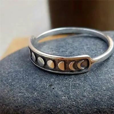 Women 925 Silver Total Lunar Eclipse Carved Crescent Moon Ring Jewelry Size 6-10 • $1.38
