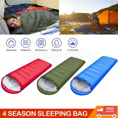 4 Season Single Sleeping Bags Camping Rectangular Envelope Zip Up Kids Adult • £26.49