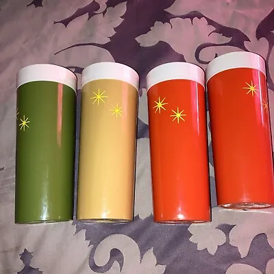 Vtg Atomic Starburst Plastic Melmac Melamine Set 4 Tumblers Cups USA Insulated • $19.99