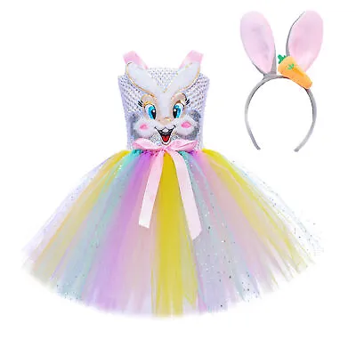 Girls Easter Bunny Rabbit Costume Bunny Tutu Dress With Headband Fancy Dress • £18.07