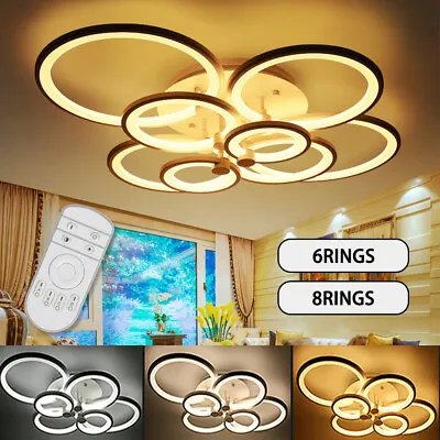 Modern 8 Rings LED Ceiling Light Flush Mount Chandelier Lighting Fixture+Remote • $70.30