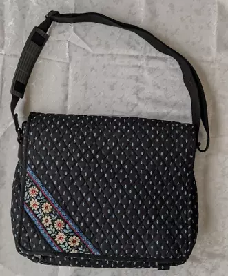 Vera Bradley Black & Floral Quilted Laptop Messenger Crossbody Shoulder Bag • $18