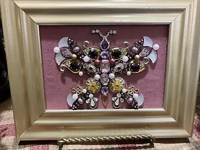 Vintage And Contemporary Jewelry Art Framed Butterfly Handmade OOAK • $35