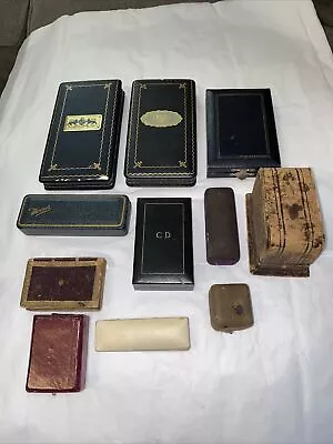 11- Vintage Antique Leather JEWELRY BOX Presentation BOXES LOT Purple Heart Etc. • $50