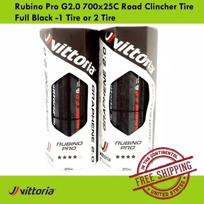 Vittoria Rubino Pro G2.0 700x25C Clincher Road BikeTire (Full Black) 1 Or 2pcs  • $41.90