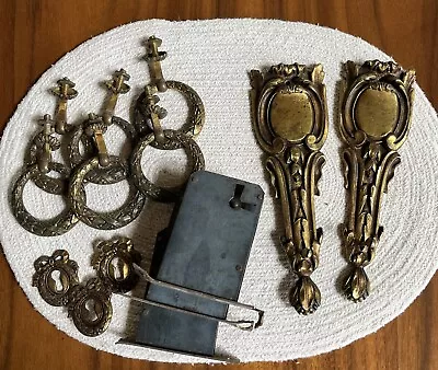 6Antique Brass Drawer Pulls & Locks  1860’s Furniture • $40