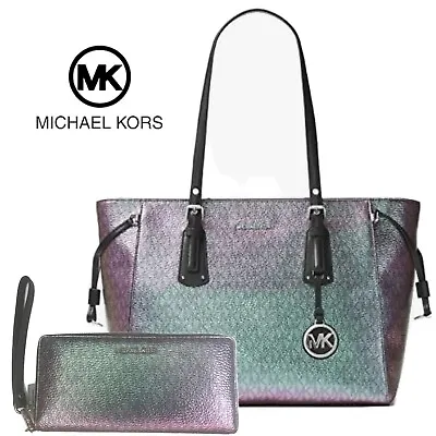 Michael Kors MK Hologram Iridescent Voyager Bag And Wallet Set • $699