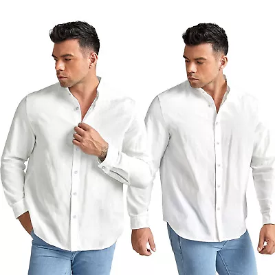 Men's Casual Summer Linen Shirt Long Sleeve Loose Blouse Button Down Shirts Tops • $14.99