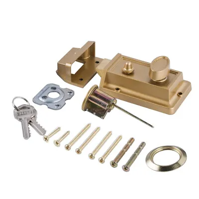 Brass Finish Door Lock Night Latch Rim Yale Type Cylinder Standard Security • $43.63