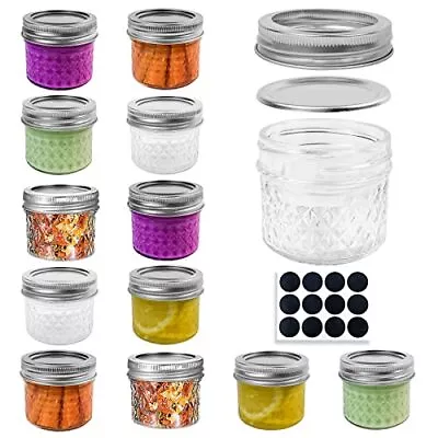 12 Pack 4 Oz Glass Canning Jars With Lids Regular Mouth Mason Jars For Canning • $25.56