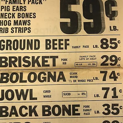 Vintage 1960s Newspaper Advertisement Grocery Store Meat Prices Page • $20.09
