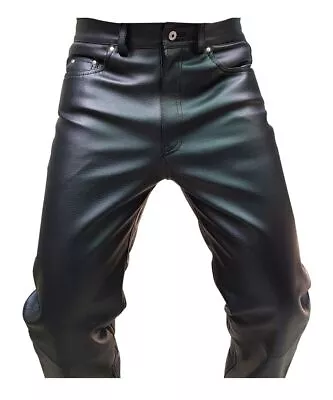 Mens Biker Jeans Real Black Or  Cow Leather Sleek And Sexy 501 Style Pants New • $65.59