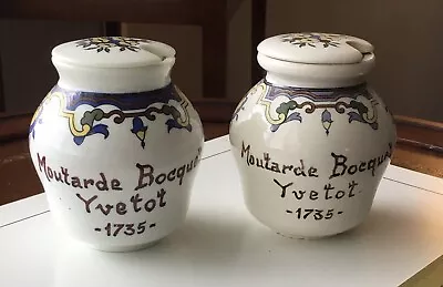 Vintage 2 Mustard Pots With Tops Moutarde Bocquet Yvetot EUC Made In France. • $42