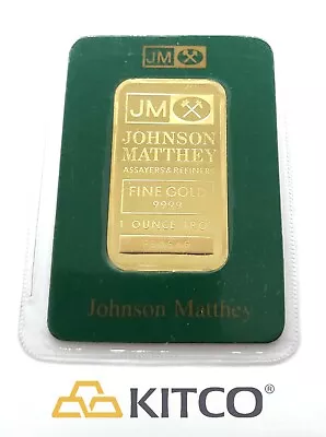 Vintage Johnson Matthey 1 Oz Fine Gold Minted Bar 9999 Green Assay Card #B 50646 • $2600