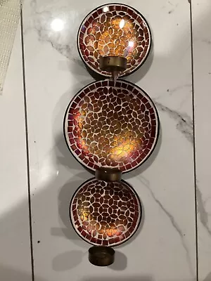 Pier 1 Orange Mosaic Tile Set Of 3 Sconce Pillar Candle Holder • $65