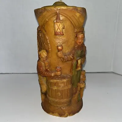 Vintage German Gunter Kerzen Tavern Bar Scene Carved Wax Candle 9  • $40