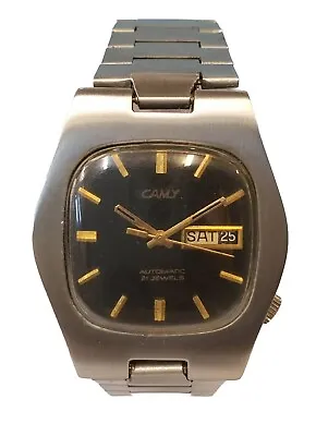 Camy 21 Jewels Automatic Black Dial 7629 Swiss Men's Full Working Vintage Watch • $297.92