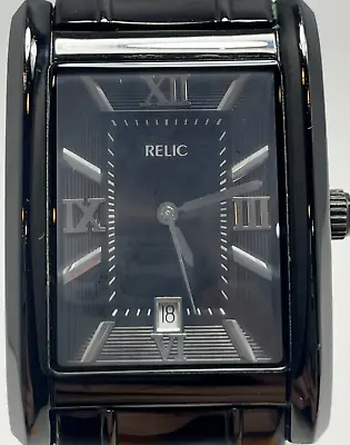 Relic Mens Watch ZR77109 Date Roman Numerals Black Dial Case Band Quartz Analog • $25.50