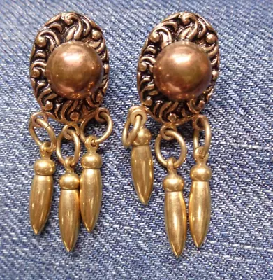 Vtg Estate Jewelry ~ Copper Goldtone SOUTHWESTERN Dangle Screwback Earrings • $19.99