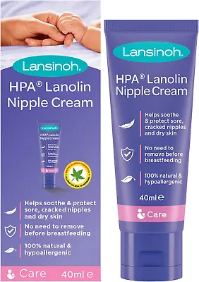 HPA Lanolin Nipple Cream For Sore Nipple & Cracked Skin 100% Natural Single Ing • £13.99