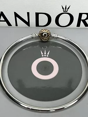 Genuine Pandora Silver & Rose Gold Moments Charm Bangle - 19cms • £3.20