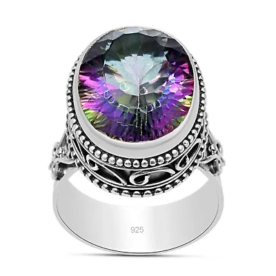 Mystic Topaz Solid 925 Sterling Silver Oval Shape Ring For Women & Girls SC-93 • $17.99