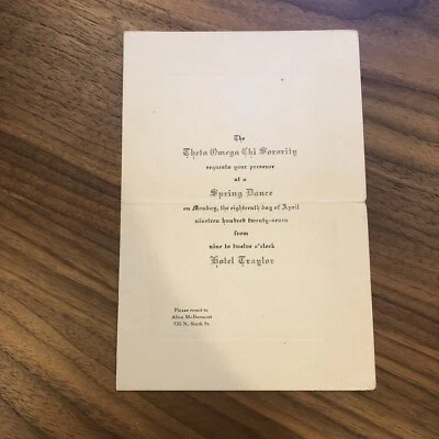 $15.19 • Buy Vtg 1927 Sorority - Theta Omega Chi - Invite - Spring Dance - Allentown 