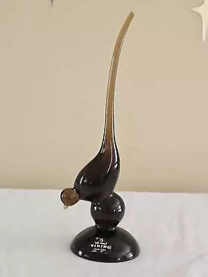 Viking Glass Epic Long Tail Bird In Rare Root Beer Brown 1311 MCM • $390