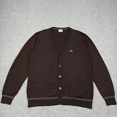 Lacoste Mens Wool Cardigan 6 - XL Brown Knit Sweater Elbow Patches • £35.99