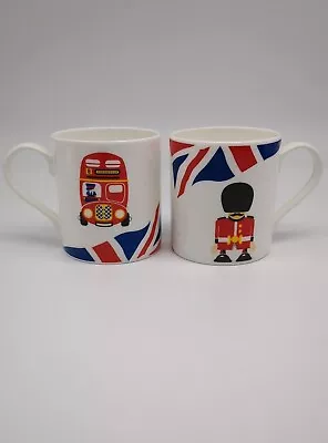 LONDON MUGS Double Bus Taxi Bobby Palace Guard Union Jack CHURCHILLS BONE CHINA • £17.38