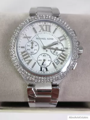 Michael Kors Camille Silver Pave Glitz Ladies Chronograph Watch MK6993 NWOT Box • $124.99